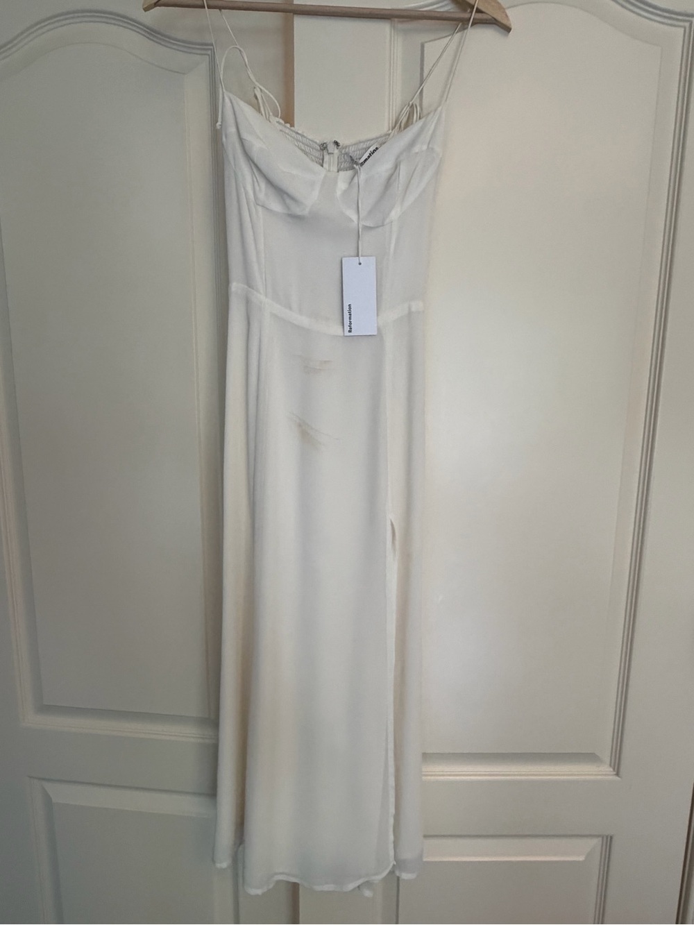 Reformation Ivory Strapless Cowl Slip Dress